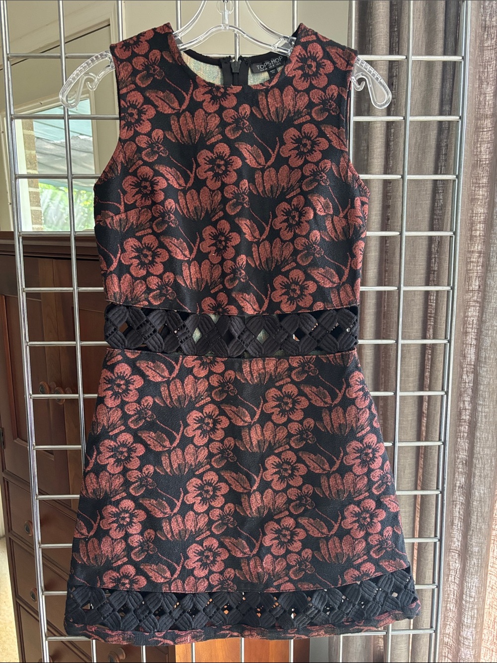 Black and Rust Brocade Dress from Topshop - Size 4